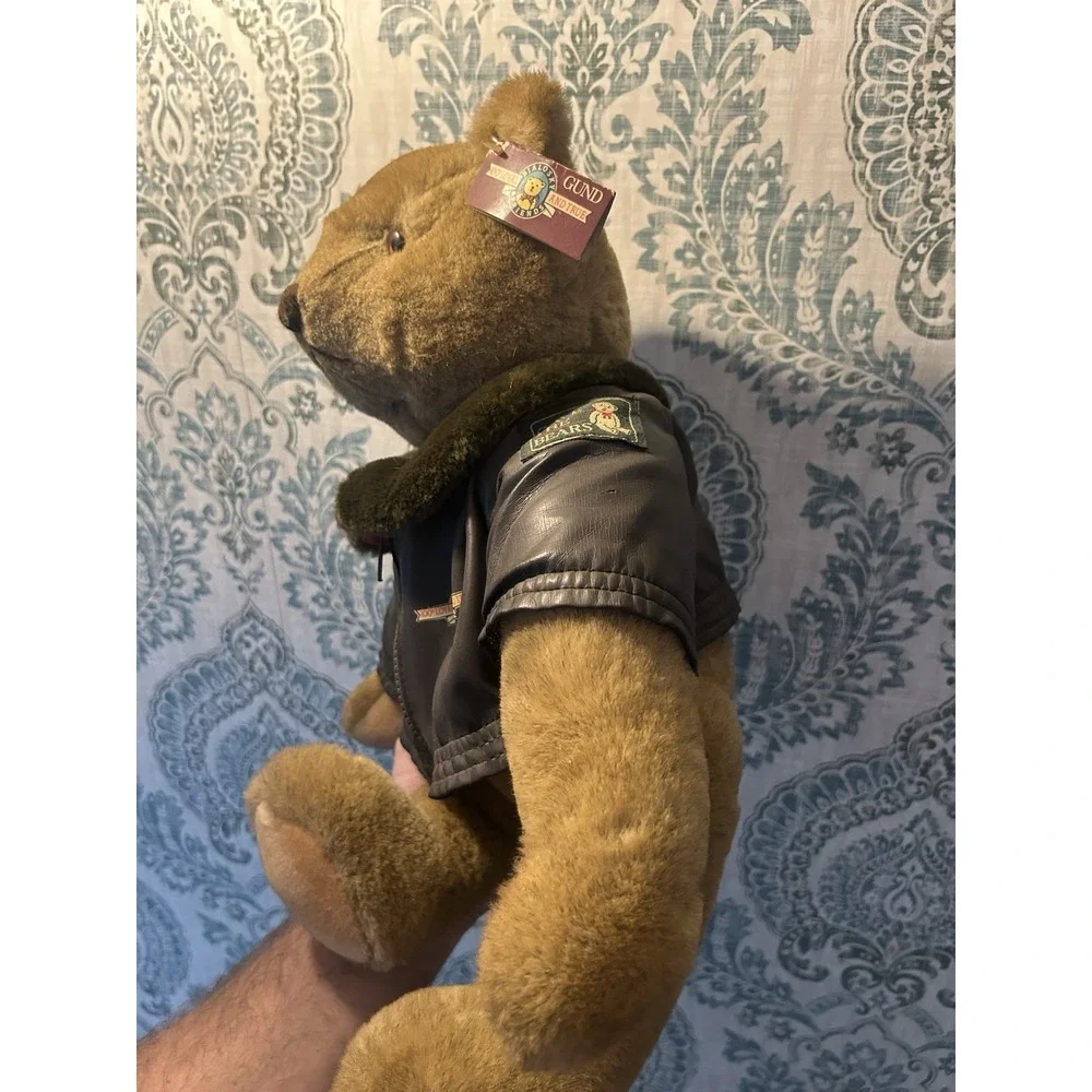 Vintage Bialosky Gund Bear 1982 Save the Bears Leather Bomber Jacket Jointed 18